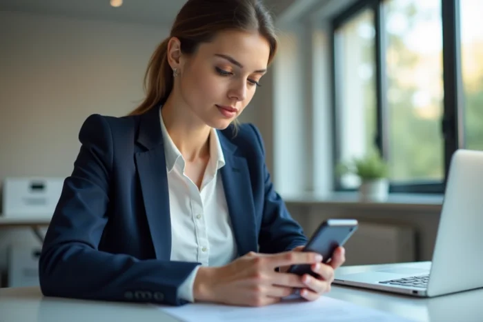 Femme utilisant une application mobile pour archiver des documents sensibles de façon numérique et sécurisée
