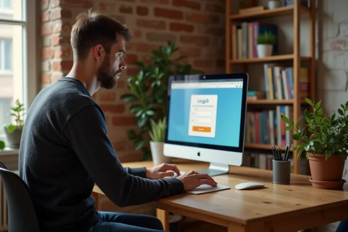 Homme consultant son webmail Convergence en toute sécurité depuis son domicile à Lyon