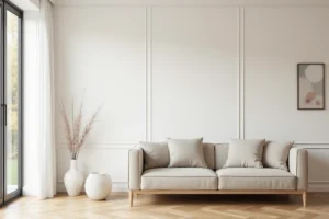 Salon rénové avec dalle PVC murale blanche texturée pour valoriser un bien immobilier avant la vente