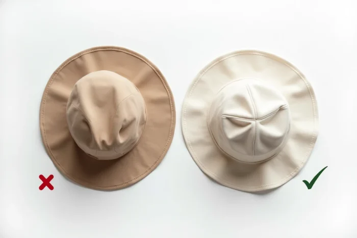 Comparaison entre une casquette synthétique brillante à éviter et un chapeau en lin naturel respirant