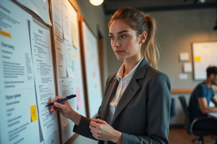 Femme professionnelle travaillant sur son CV pour intégrer son expérience militaire dans son parcours