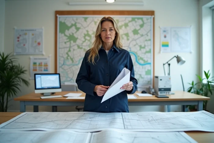 Responsable de voirie communale analysant les plans de gestion et d'entretien du réseau routier municipal